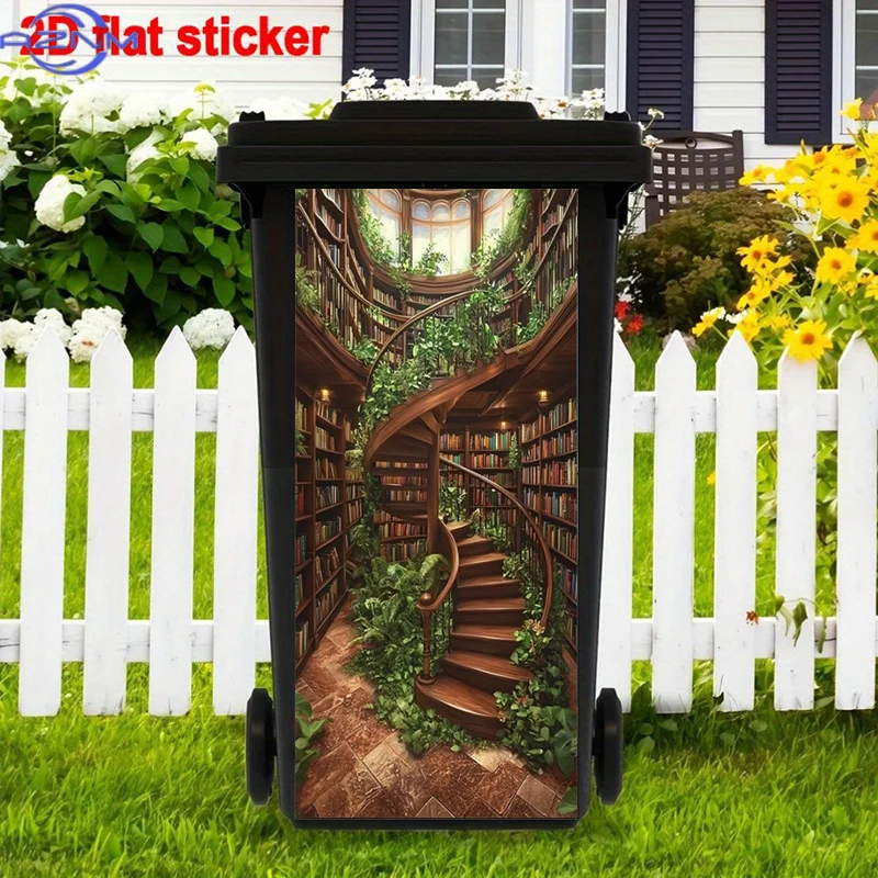 Mystical Library Trash Can Sticker Decoration, Spiral Staircase Stickers, Bookshelf Garden Stickers, Enchanted Reading Nook Ho
