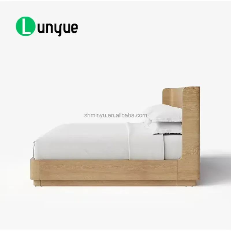 Customizable High Quality Solid Wood Bed Latest Double Panel Platform Design Durable Home Furniture for Bedroom Modern Style