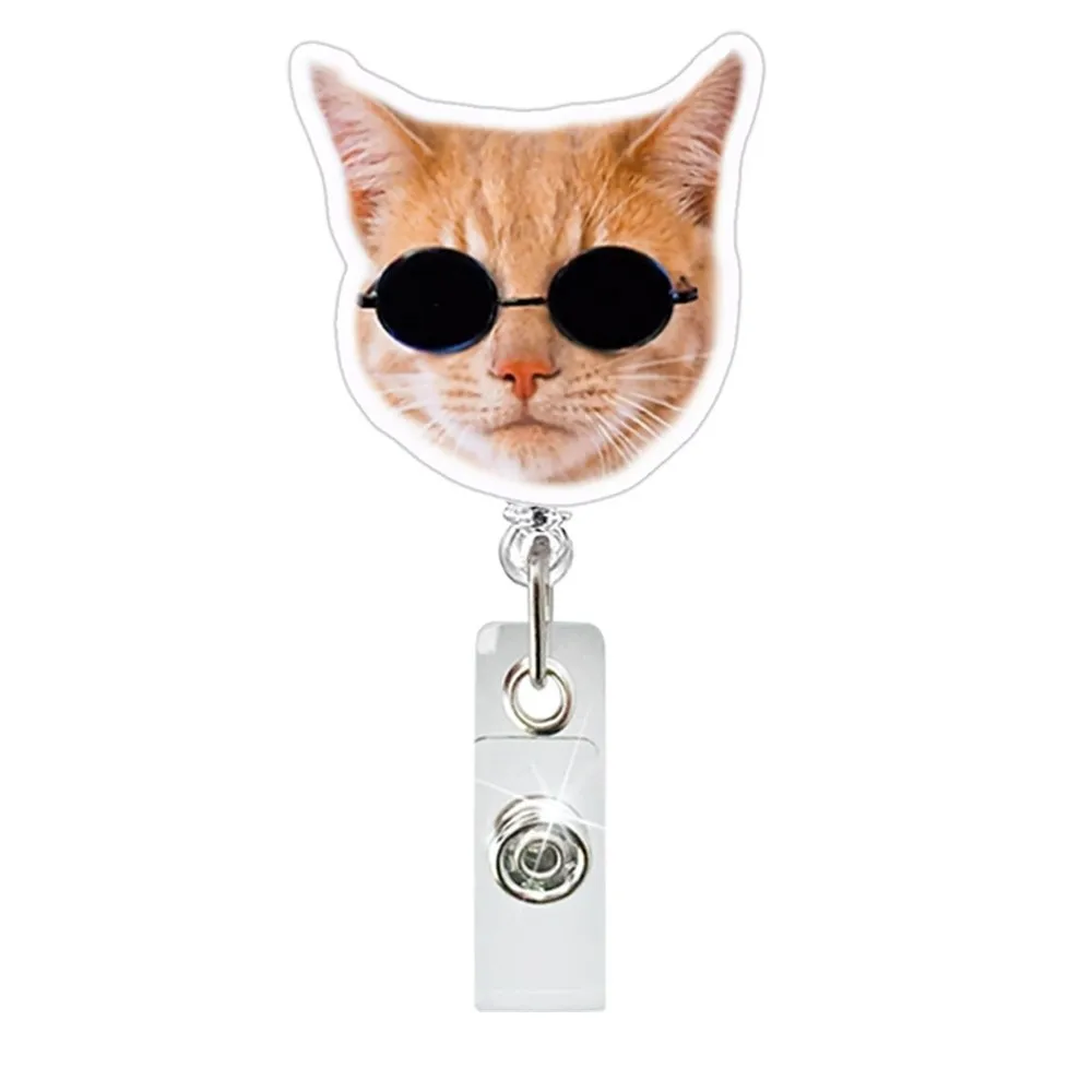 Funny Cat Nurse Badge Reel Cat Expression Work Card ID Card Holder Telescopic Acrylic Retractable Badge Holder Keys Lanyard