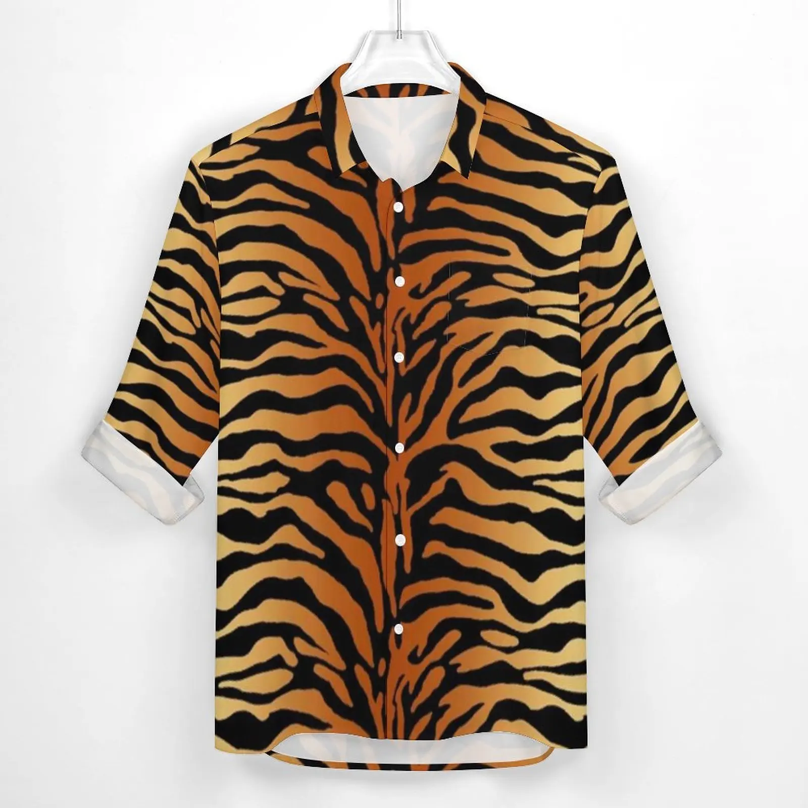 Camicia Casual estetica con motivo a stampa tigre camicia a righe animali da uomo camicette larghe autunnali magliette Oversize personalizzate a maniche lunghe