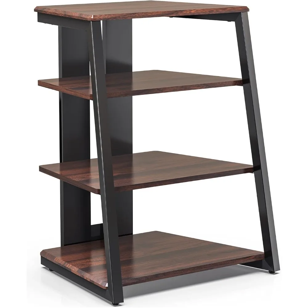 DESIGN 4-Tier AV Media Stand Corner Shelf for Record Player Wooden Stereo Cabinet Audio Rack Tower with Height Adjustable