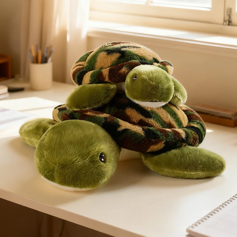 Camouflage Shell Turtle Plush Toy Green Head Tortoise Stuffed Doll Fluffy Sea Animal Ornament Sofa Bedroom Desktop Home Decor