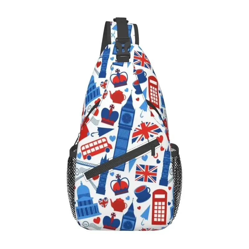 Custom British London City  Sling Bag Red Bus Telephone Booth Big Ben Shoulder Crossbody Chest Backpack Cycling Daypack