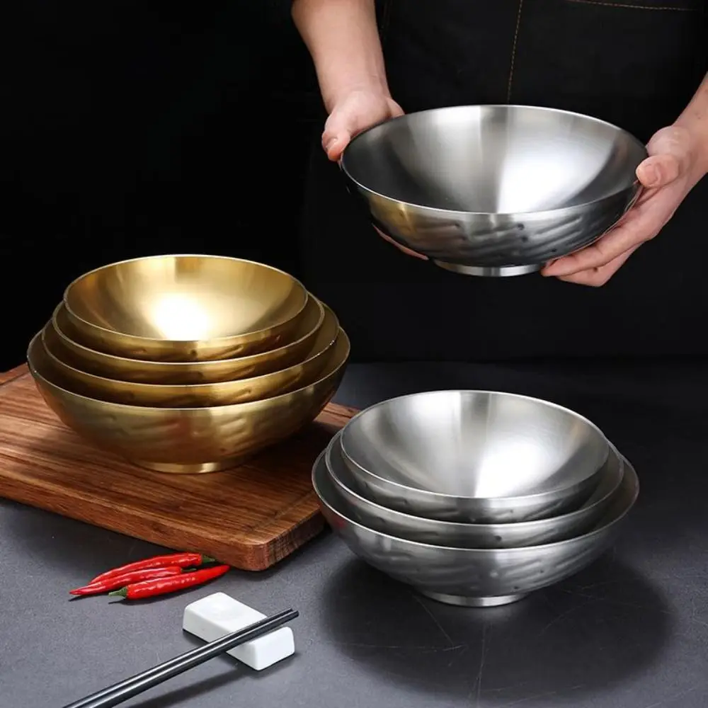 

Thickened Stainless Steel Bowl Double Layer High Footed Salad Bowl Heat-insulating Drop Resistant Korean Ramen Bowl