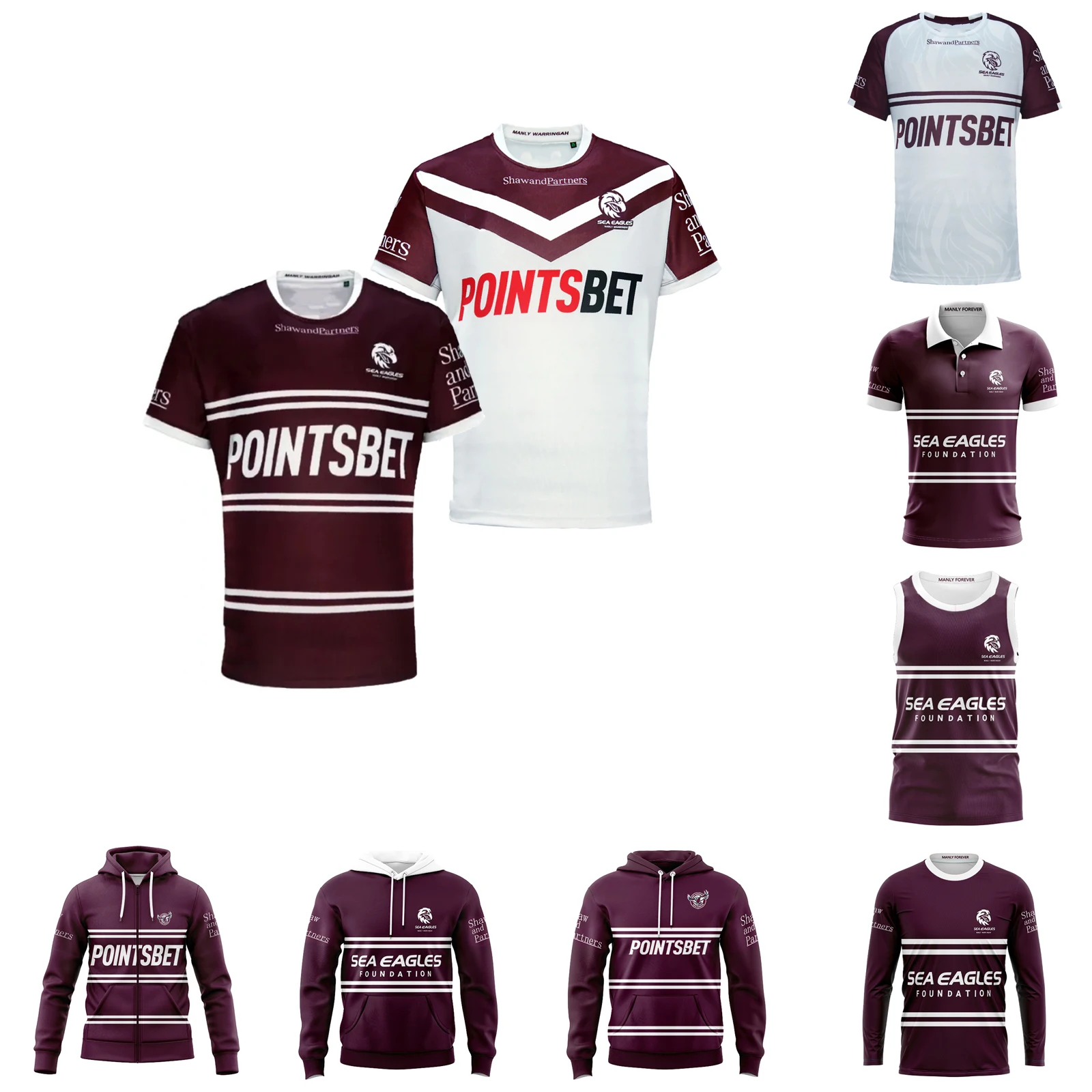 

2024 Manly Warringah Sea Eagles Home/Away Rugby Jersey Hoodie customize Vest Shorts