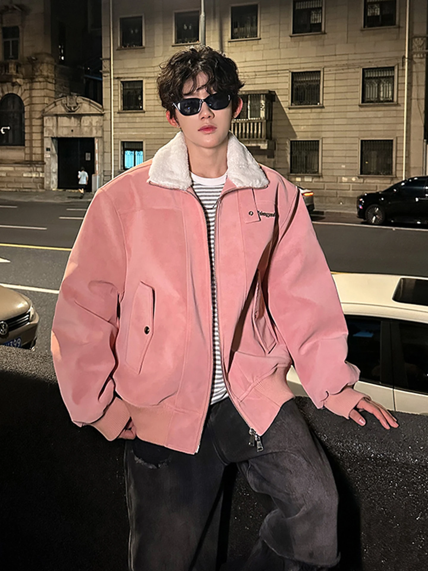 الرجال Thiened الشتاء Jaet الفراء طوق الجلود والفراء الدقيقة بدوره إلى أسفل طوق ملابس العمل القطن الراقية الأمريكية Sle...