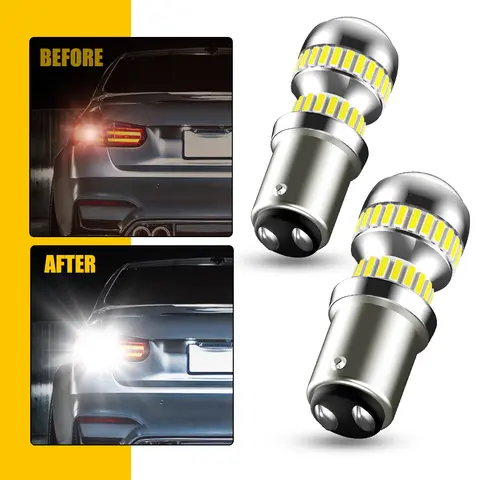 AUXITO 2Pcs 1200LM 1157 BAY15D P21/5W LED DRL Lights 6000K White Red Car Stop Reverse Turn Signal Driving Light With HD LENS