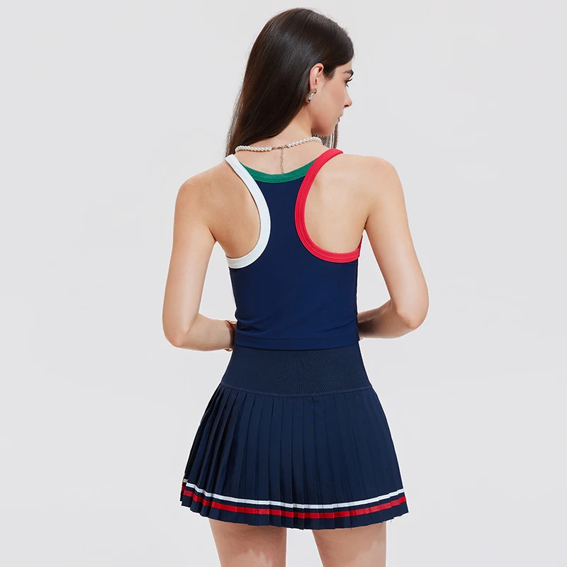 Women Tennis Breathable Gym Fitness Wear Two Piece Set Straps Top and Pleated Skirt Suit Tennis Golf Sports Sets