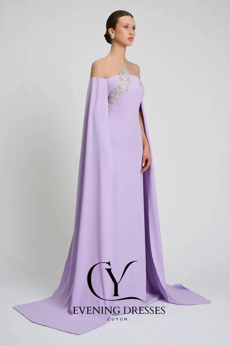 CUYUN лавандовые вечерние платья женские с цветочной аппликацией элегантное длинное платье для выпускного вечера на заказ скромное вечернее платье для торжественного мероприятия