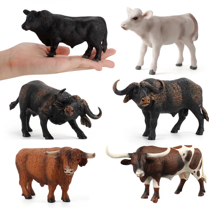 Solid Simulation Cow Buffalo Rhinoceros Bison Bull Animal Model Children's Farm Cognitive Toy Ornaments