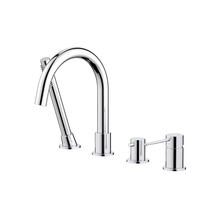 Hot Selling Deck Mounted Brass Bathtub Faucets 4 Holes Two Handles with Hand Sprayer Hot Cold Water Mixer for Bathroom Use