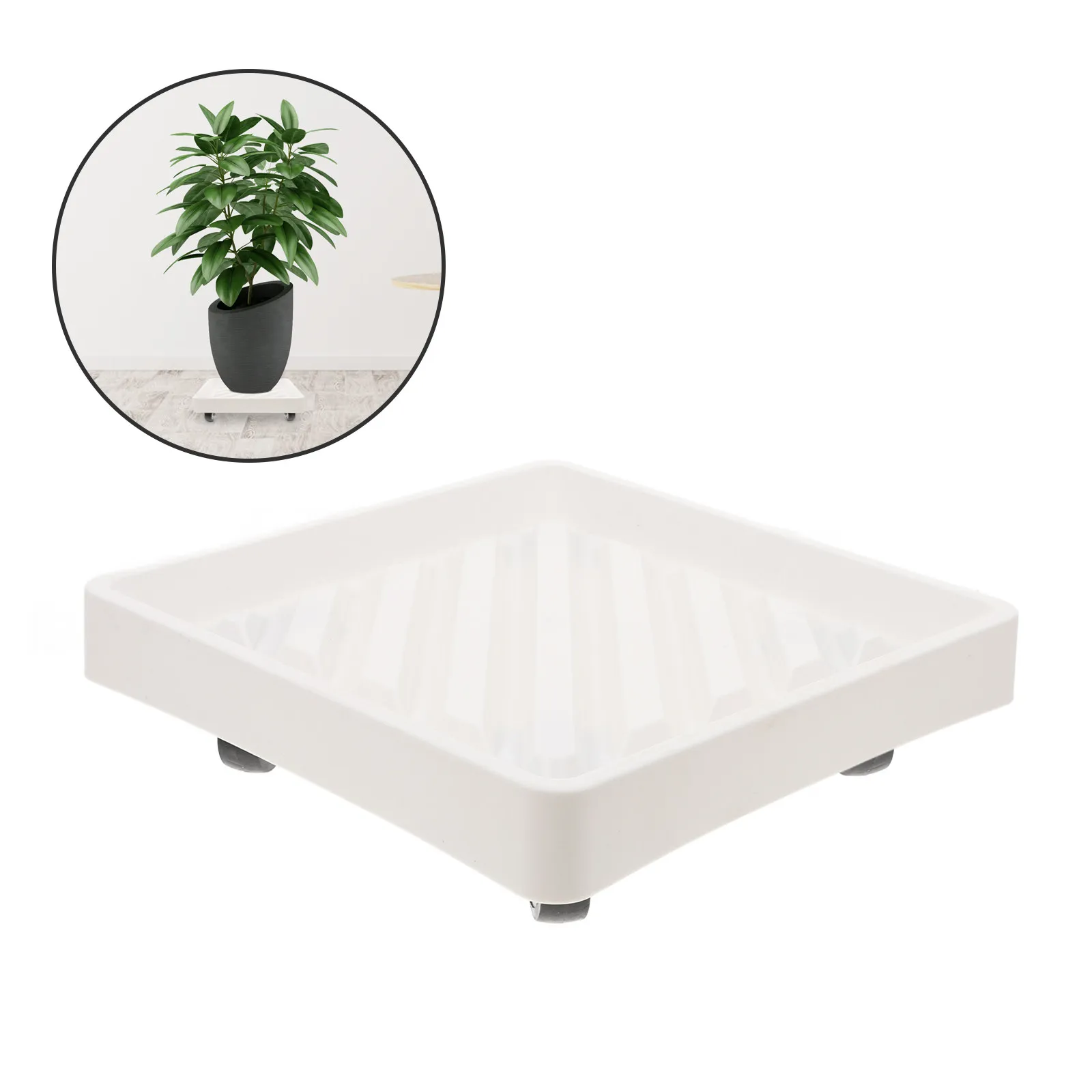 Square Plant Dolly with Reinforced Frame Hidden Wheels Water Storage Tray Rolling Planter Base Movable Pot Stand Indoor Outdoor