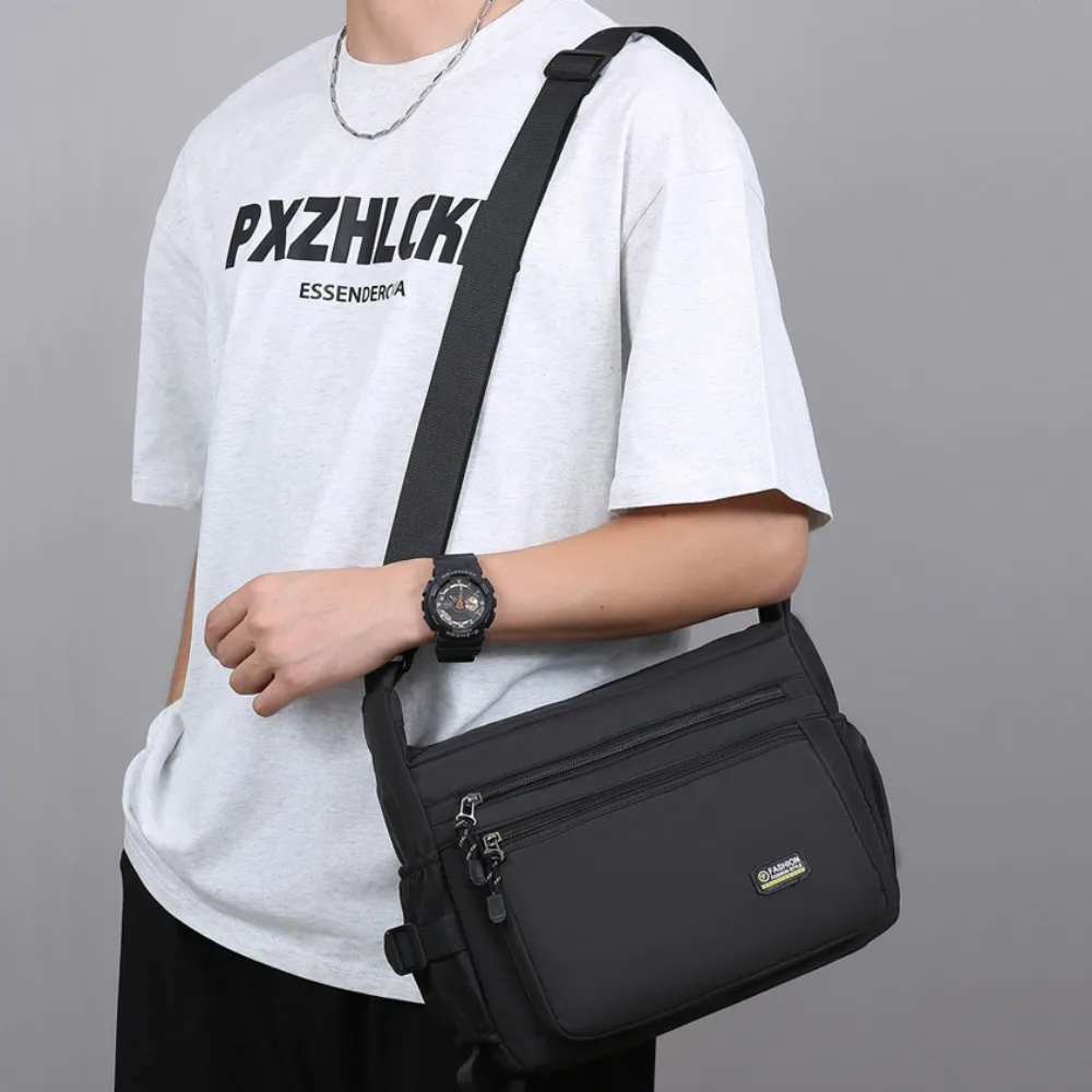 

Fashionable Mens Crossbody Bag Waterproof Nylon Korean Style Multiple Pockets Solid Color Trendy Versatile Shoulder Bag