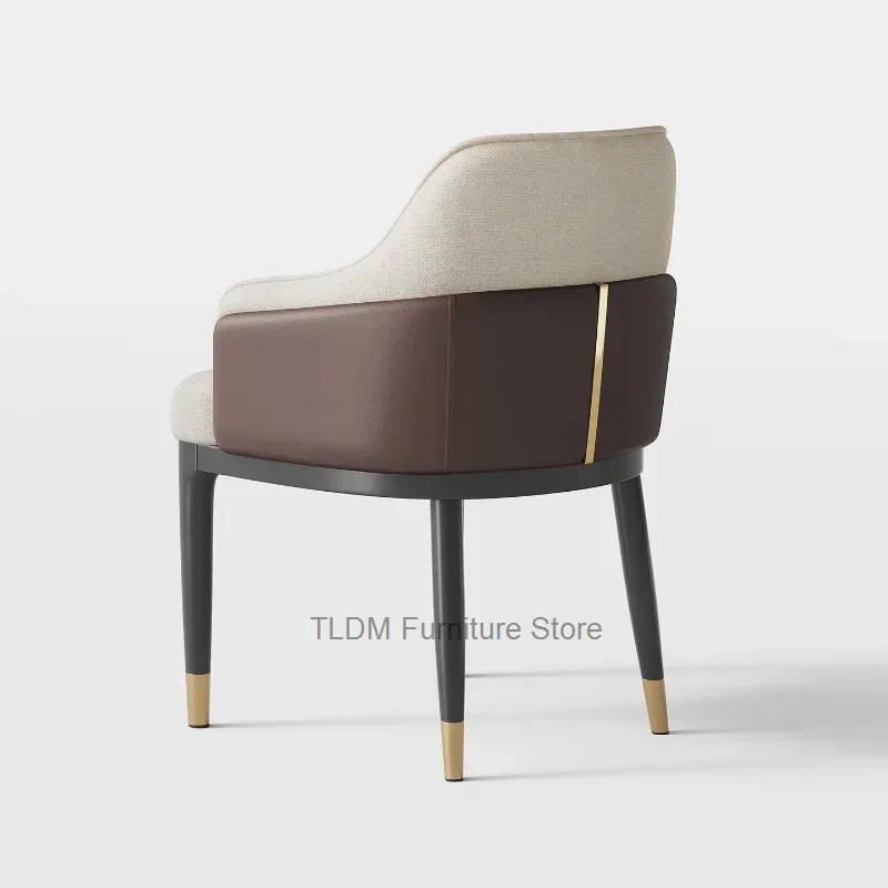 for Luxury Two-Tone Leather Accent Chair with Gold Accents Modern Dining Chair with Tapered Legs Kitchen Living Room