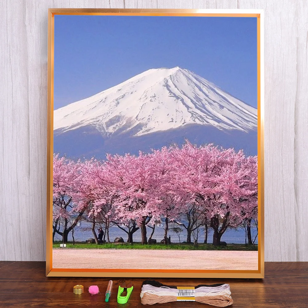 

Landscape Mount Fuji Printed Canvas Cross-Stitch Embroidery Patterns Sewing Painting Hobby Handmade Needle Home Decor Package