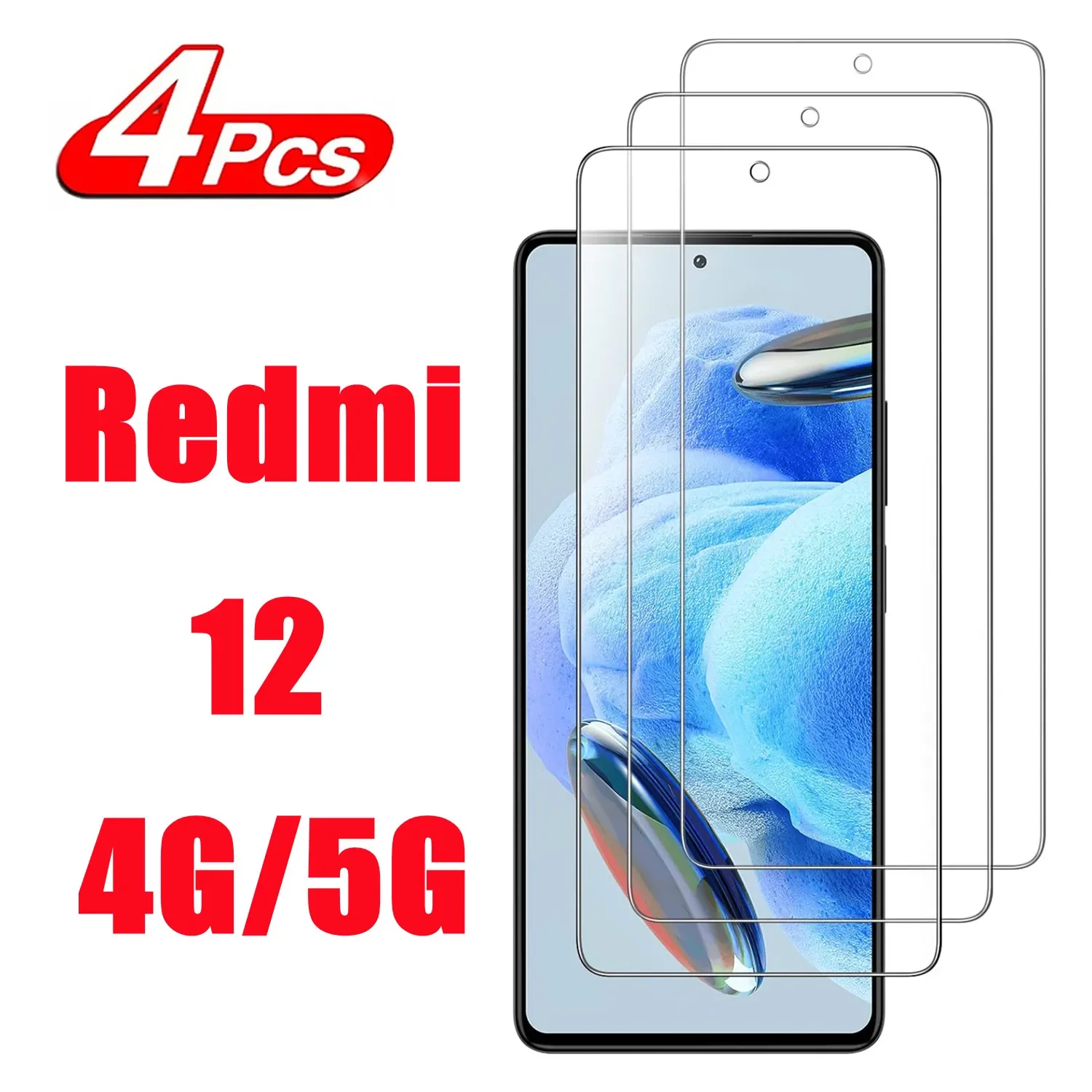 

1/4Pcs High definition tempered film HD+ For Xiaomi Redmi 12 4G/5G phone screen protector glass film High quality glass film