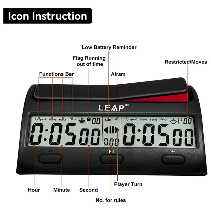 Popular LEAP Chess Clock Advanced Digital Chess Timer with 7 Type 38 Timing Set Modes Professional Chess Clock Game Timer