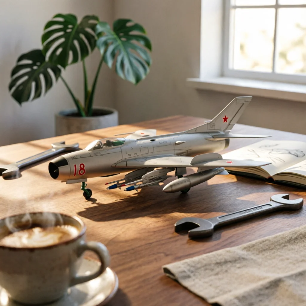MiG-19PM Model Collectible Soviet Fighter Model Die-Cast Jet with Missiles Silver-Toned Pre-Built for Collectors, Office
