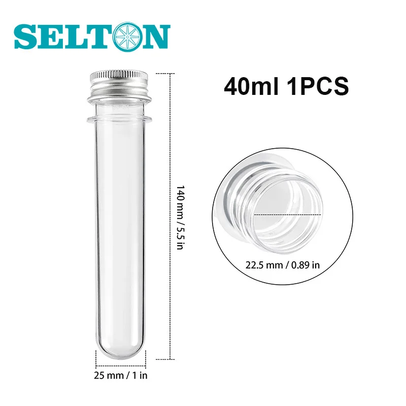 1PCS PET 40ml Transparent Plastic Test Tube Bottle Candy Testontainer Bath Salt Tube with Aluminum Screw Lids