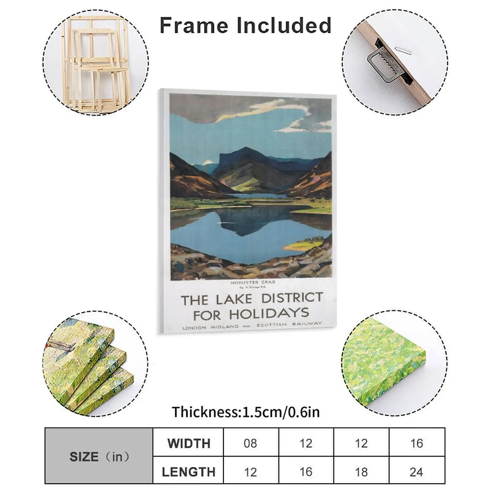 The Lake District Vintage Railway Travel Poster 1923  Canvas Painting Character Cave Plates Design Framed Wall Paintings