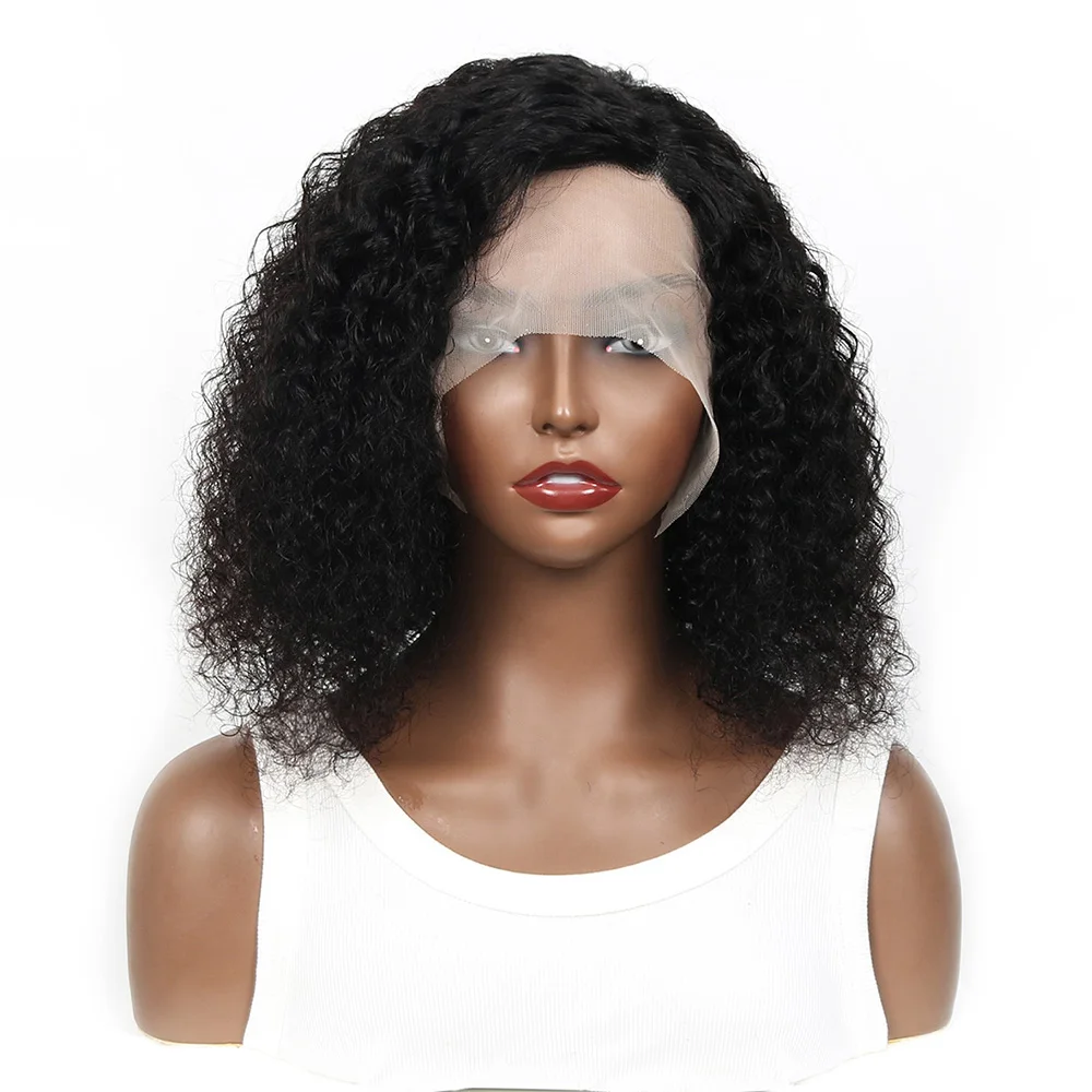 Peluca Bob de onda profunda, peluca de malla con división lateral en T, cabello humano, línea de cabello Natural, peluca de encaje Bob corto rizado peruano Remy, cabello de bebé prearrancado