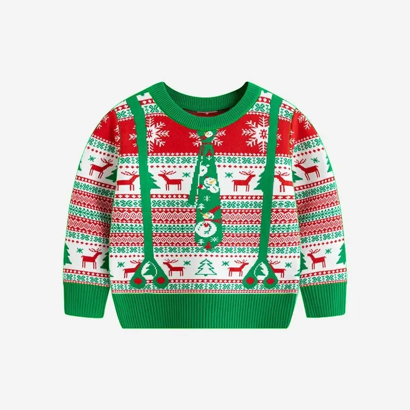 Autumn Kawaii Sweater Cartoon Knitwear Christmas Snowmen Reindeer Boys Girls Cute Xmas Pullovers Warm Long Sleeves Top Cltohes