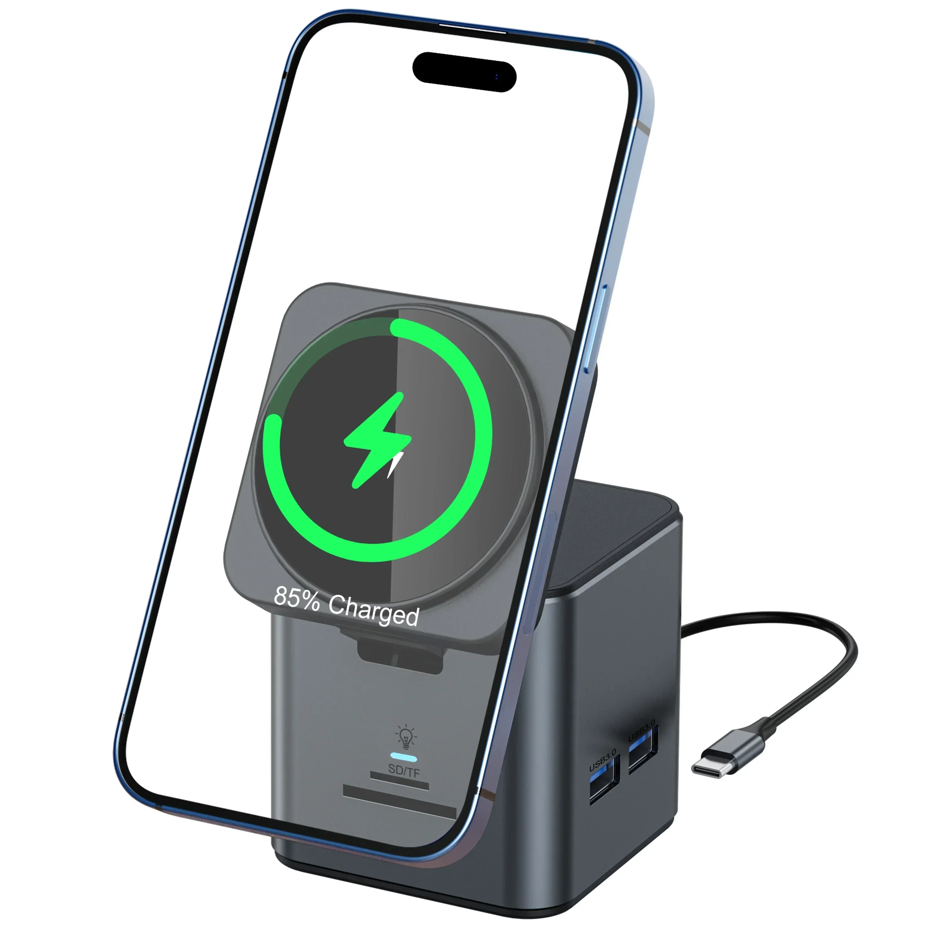 

Aluminium Alloy Wireless Fast Charger Docking Station USB Hard Disk TYPE-C Converter 8 IN 1 HUB