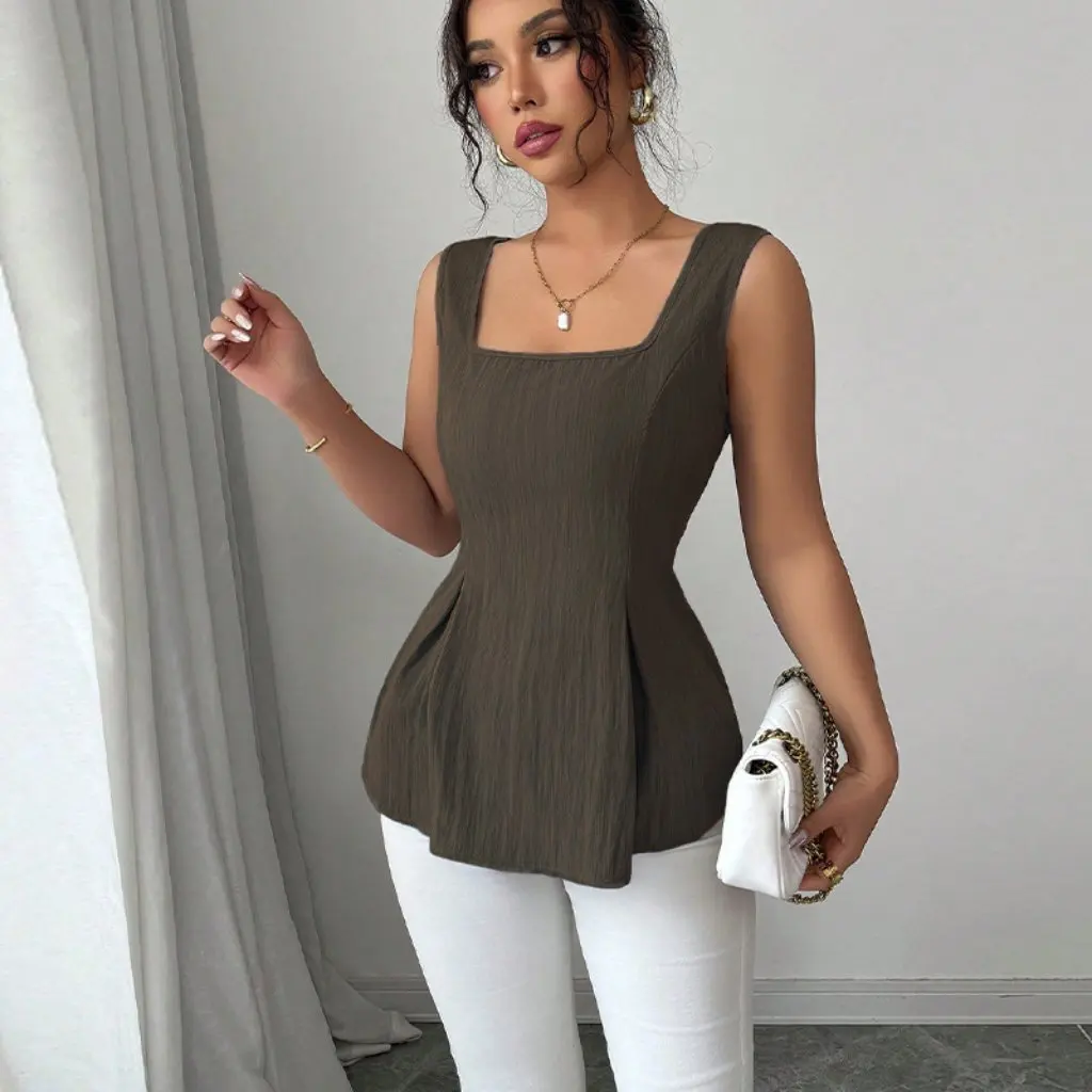 

Summer French Vest for Women Sleeveless Strap Drawstring Top Slim-fit Pullover European And American Style