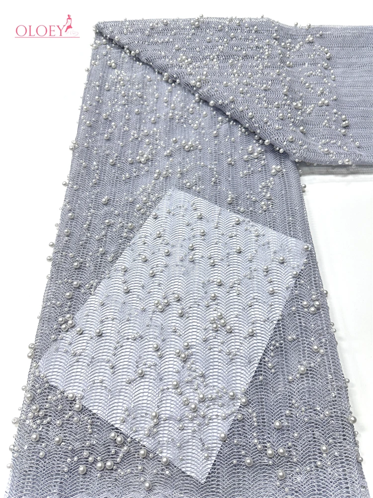 OLOEYLatest African Sequin Groom Lace Fabric 2026 High-Quality French Nigerian Bead Lace Fabric Suitable For Wedding Dress Sewin