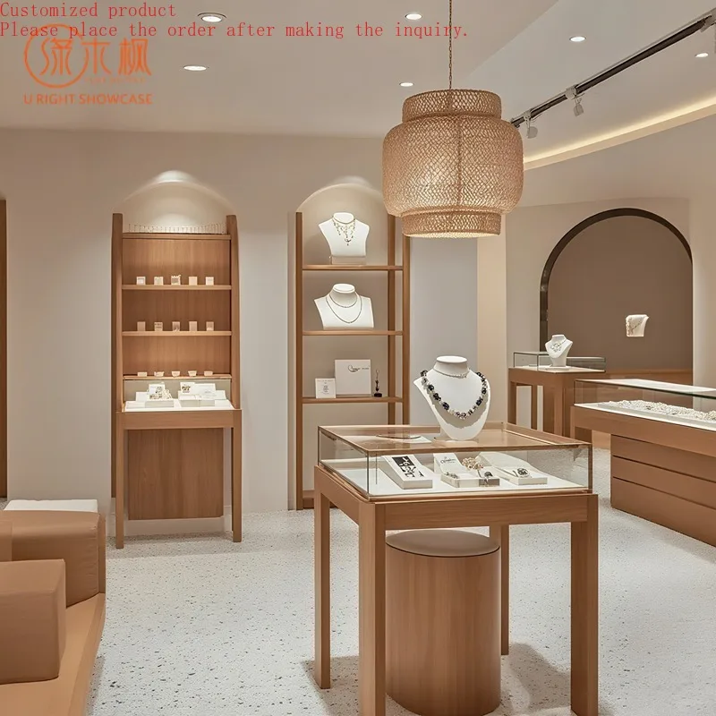

Custom.Custom Modern Elegant Wood and Glass Jewelry Display Cabinets - Bespoke Design for High-End Jewelry Stores