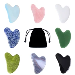 Natural Jade Gouache Scraper Facial Lift Anti-Wrinkle Skin Care Gua Sha Jade Massager Tools With Black Velvet Bag