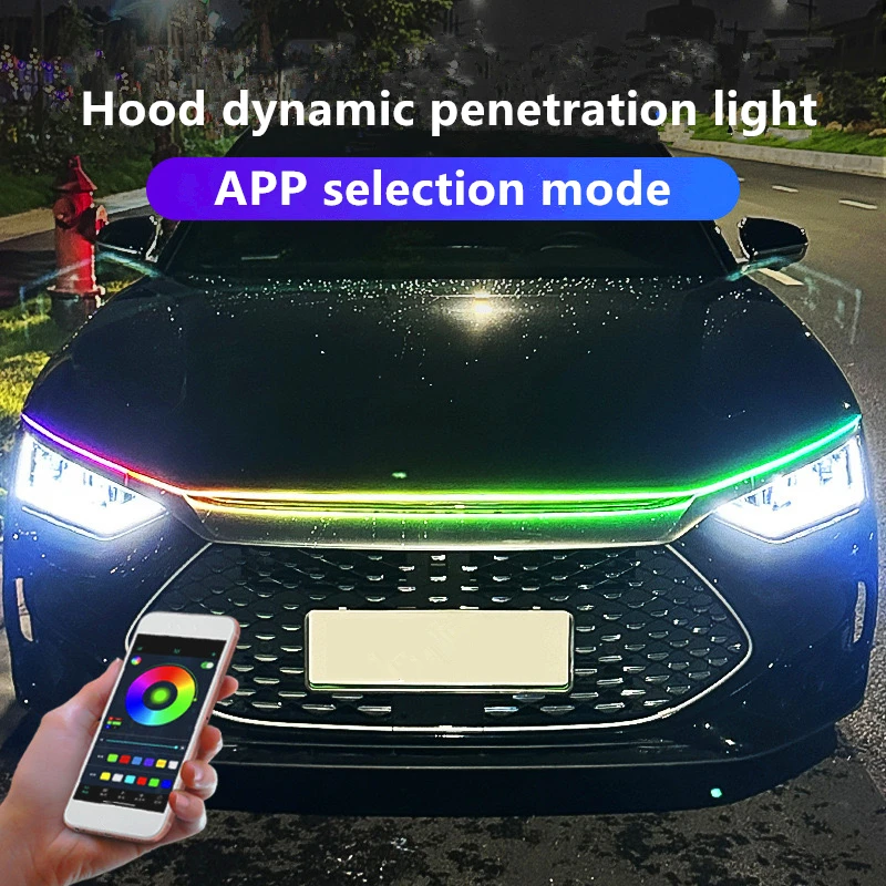 LED Car Hood Light Strip Exterior Modification APP Controlled Decorative Atmosphere Lighting Hood through Light