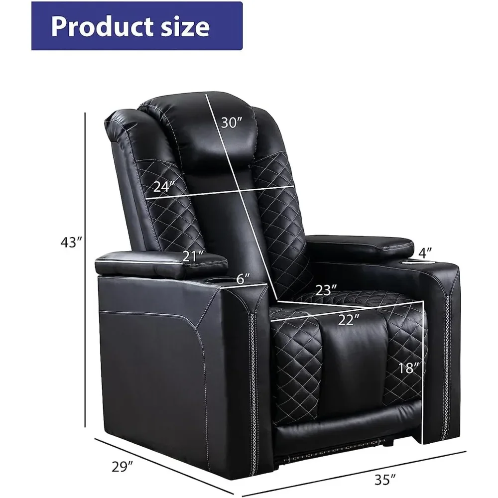 Electric Power Recliner Chairs with USB Ports and Cup Holders, Breathable Faux Leather Home Theater Seating Recliner with