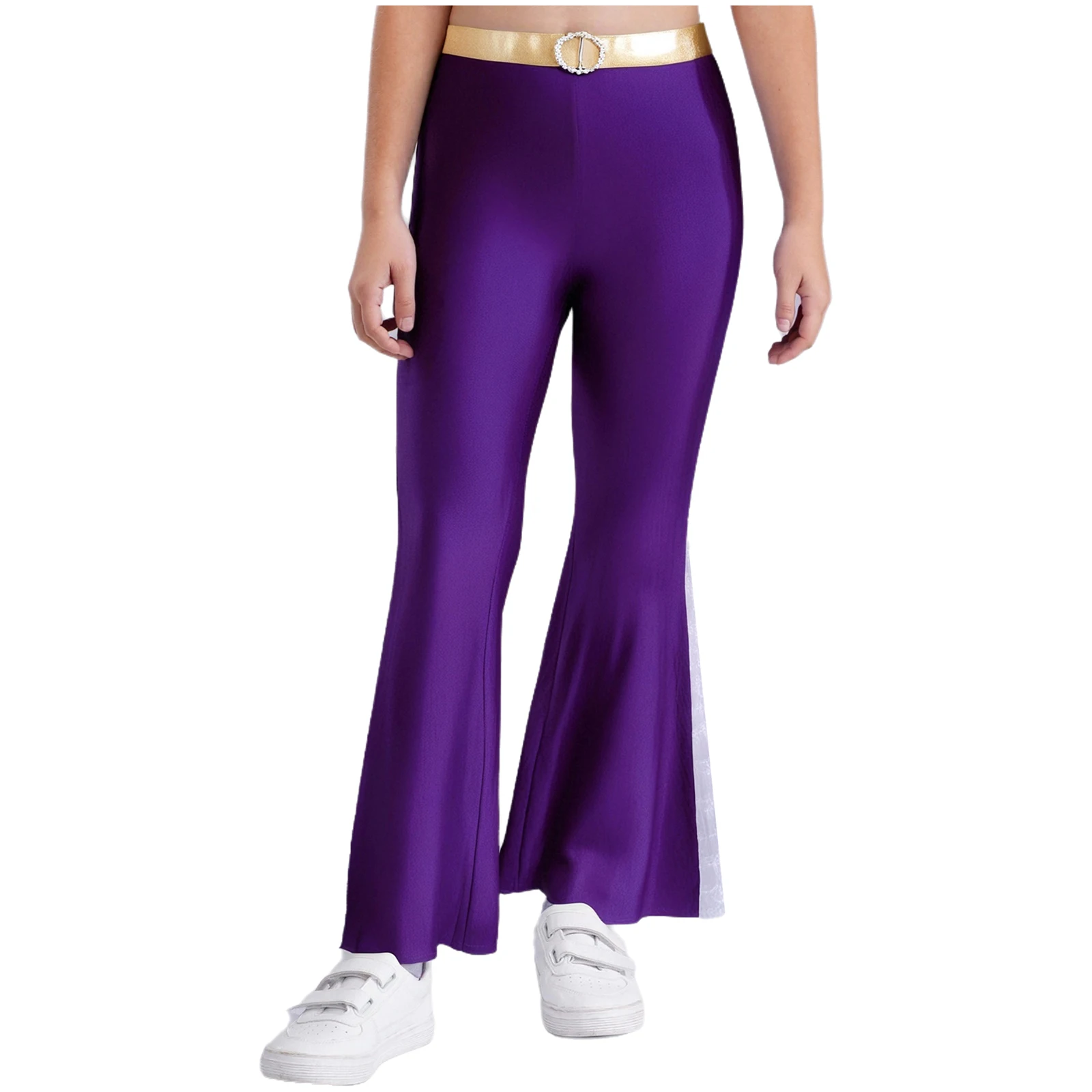

Kids Girls 80s Disco Dance Pants Elastic Waist Hippie Pants Patchwork Bell Bottoms Flared Pants for Ballroom Performance Costume