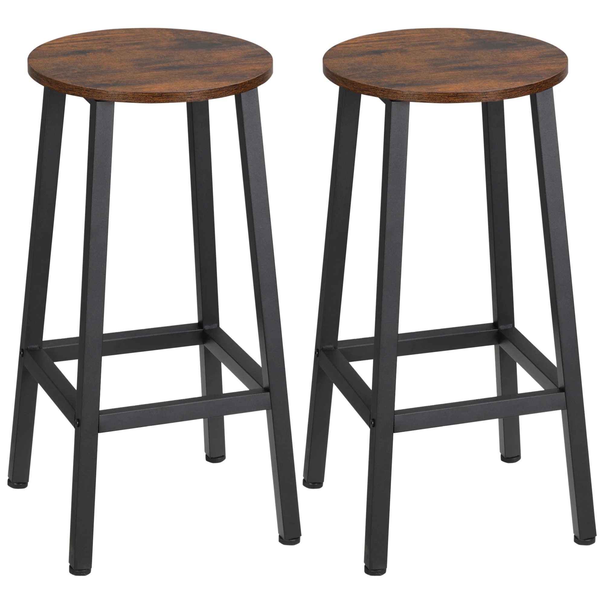 HOMCOM Set of 2 High Kitchen Stools Height 65 cm with Steel Legs