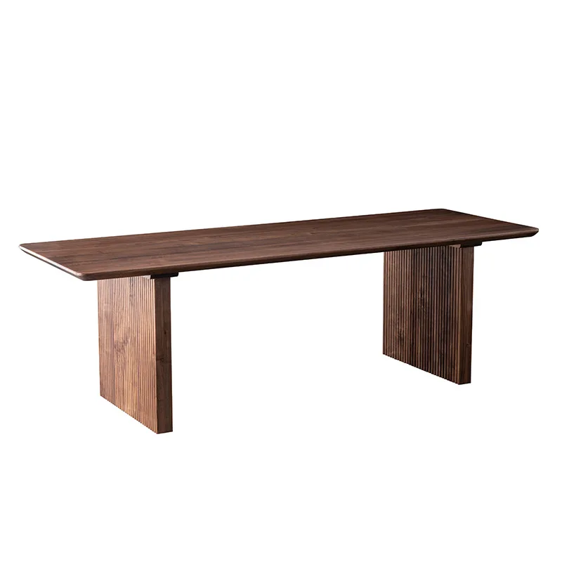 Black walnut dining table, solid wood small apartment household rectangular north log solid wood retro dining table