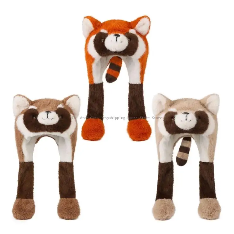 

Soft Movable Animal Ear Hat For Infants Insulated Fleece Raccoon Cap Lightweight Easy Wear Winter Accessory 1-8 Years