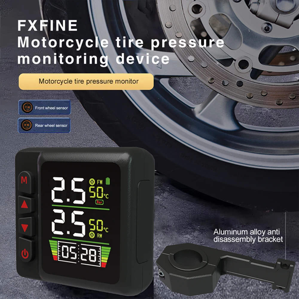 Motorcycle Pressure Monitor TPMS Real-time Display Wireless High-precision Motos Tire Pressure Monitoring System External Sensor