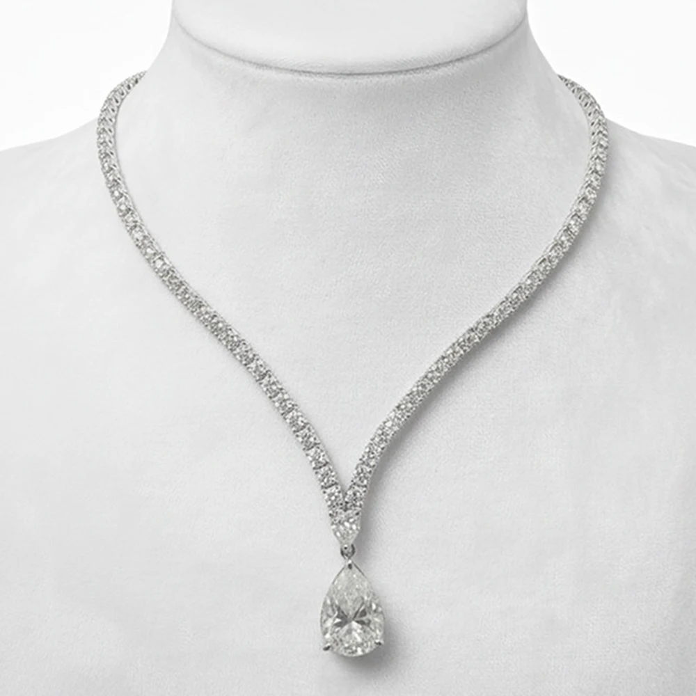 6Carat Pear Cut Full Moissanite Tennis Necklace for Women V-shape 3mm Round Cut Diamond S925 Silver WaterDrop Riviera Necklaces - view 4