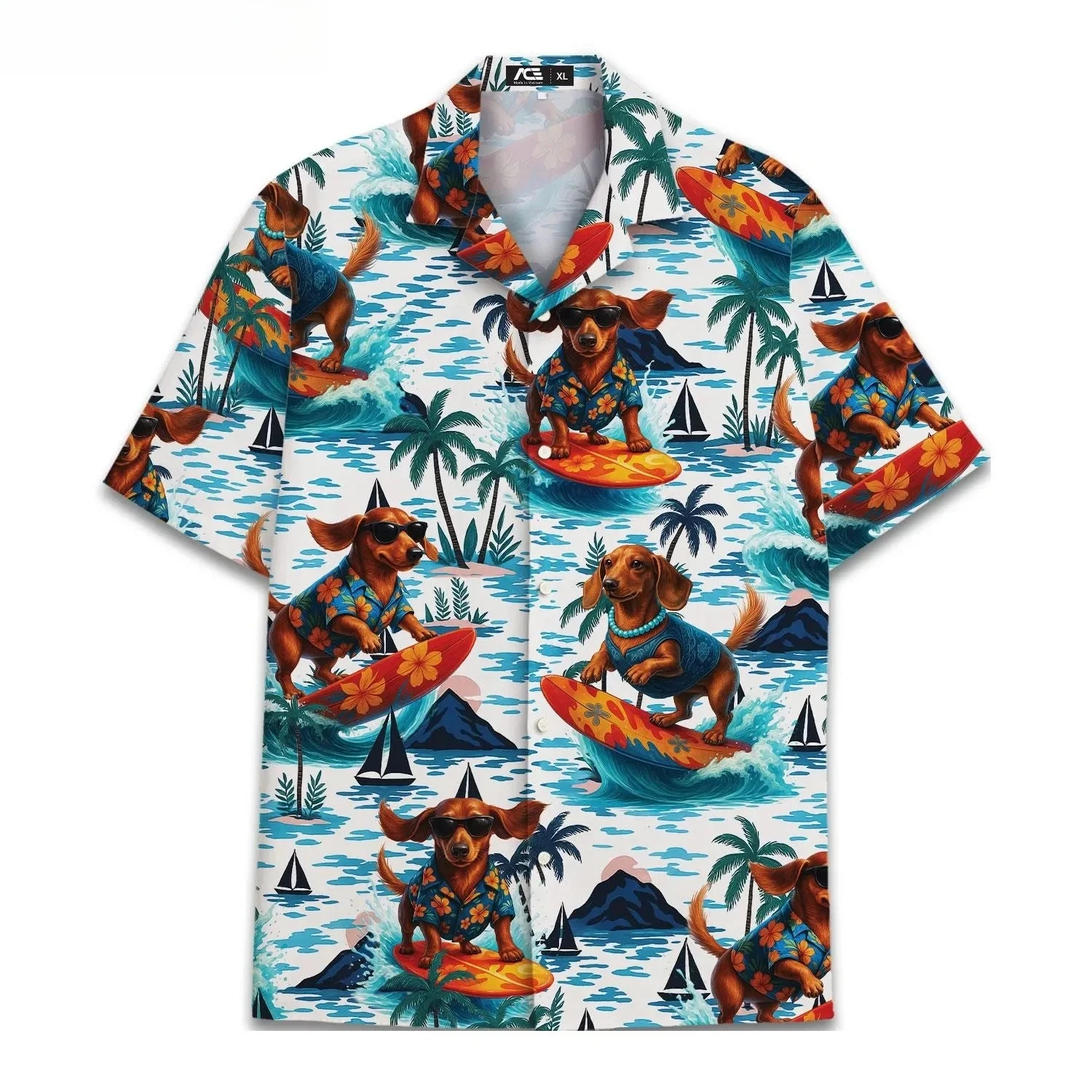 Bestselling Sausage Dog Flower Color Contrasting Men's Summer Thin Loose Couple Pet Enthusiast Versatile Top