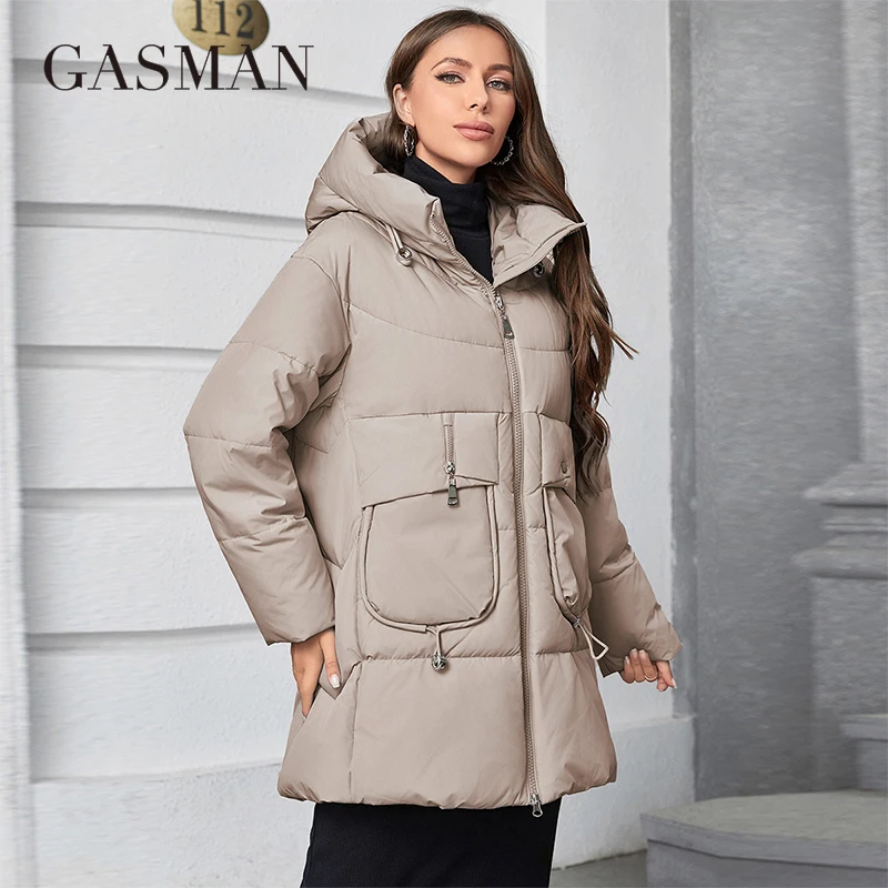 Parkas com capuz Gasman para mulheres, jaqueta casual com bolso, tamanho grande, moda, casaco, roupas ao ar livre, 83367, 2023