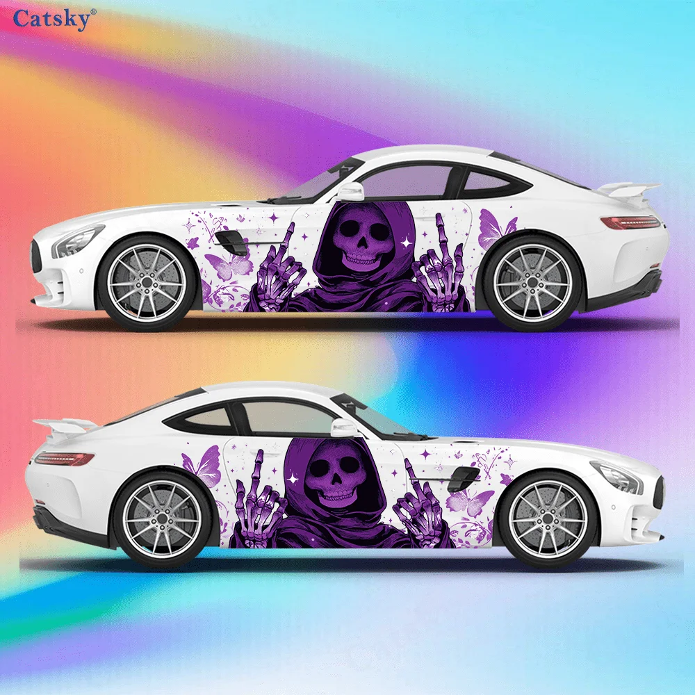 Purple peace sign skull and butterfly stickers, for cars and trucks, durable, fade resistant, easy to install and remove - enhan