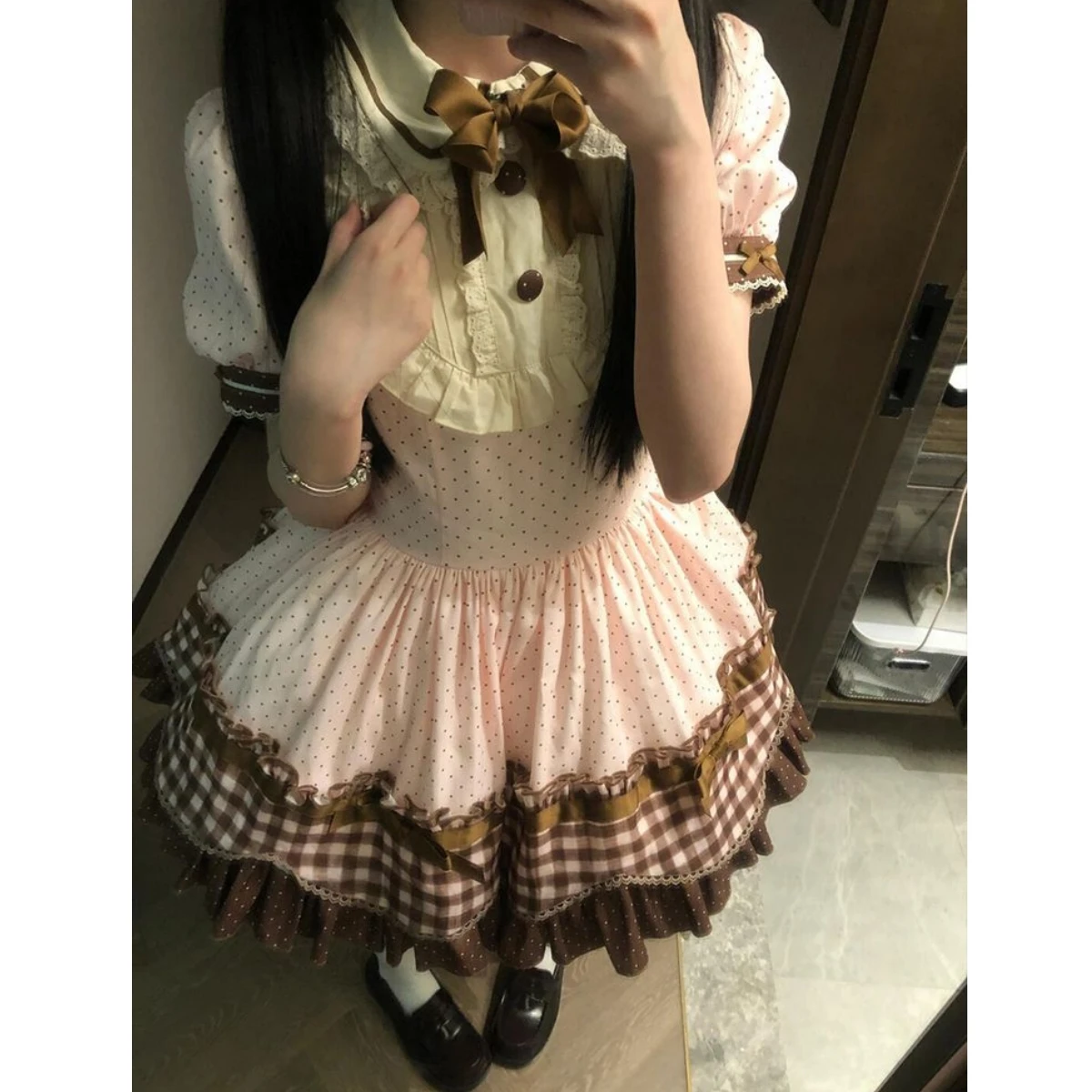 

Sweet Lolita Mini Dress Women Summer 2025 Petite Friendly Kawaii Aesthetic Schoolgirl Fashion Princess Core Tea Party Dress