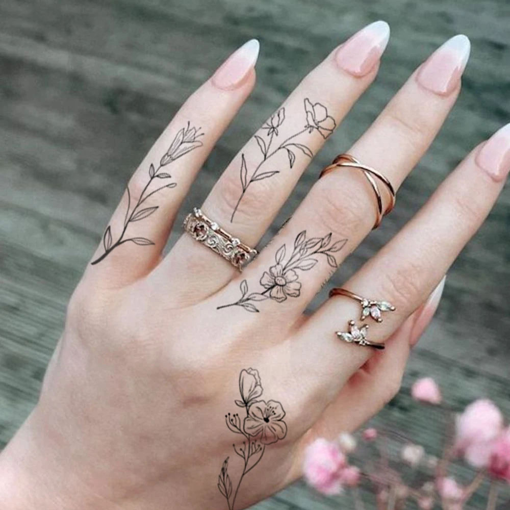 30pcs Waterproof Temporary Tattoo Sticker Butterfly Ring Tropic Feather Cross Flower Heart Line Body Art Arm Fake Tato Women Men