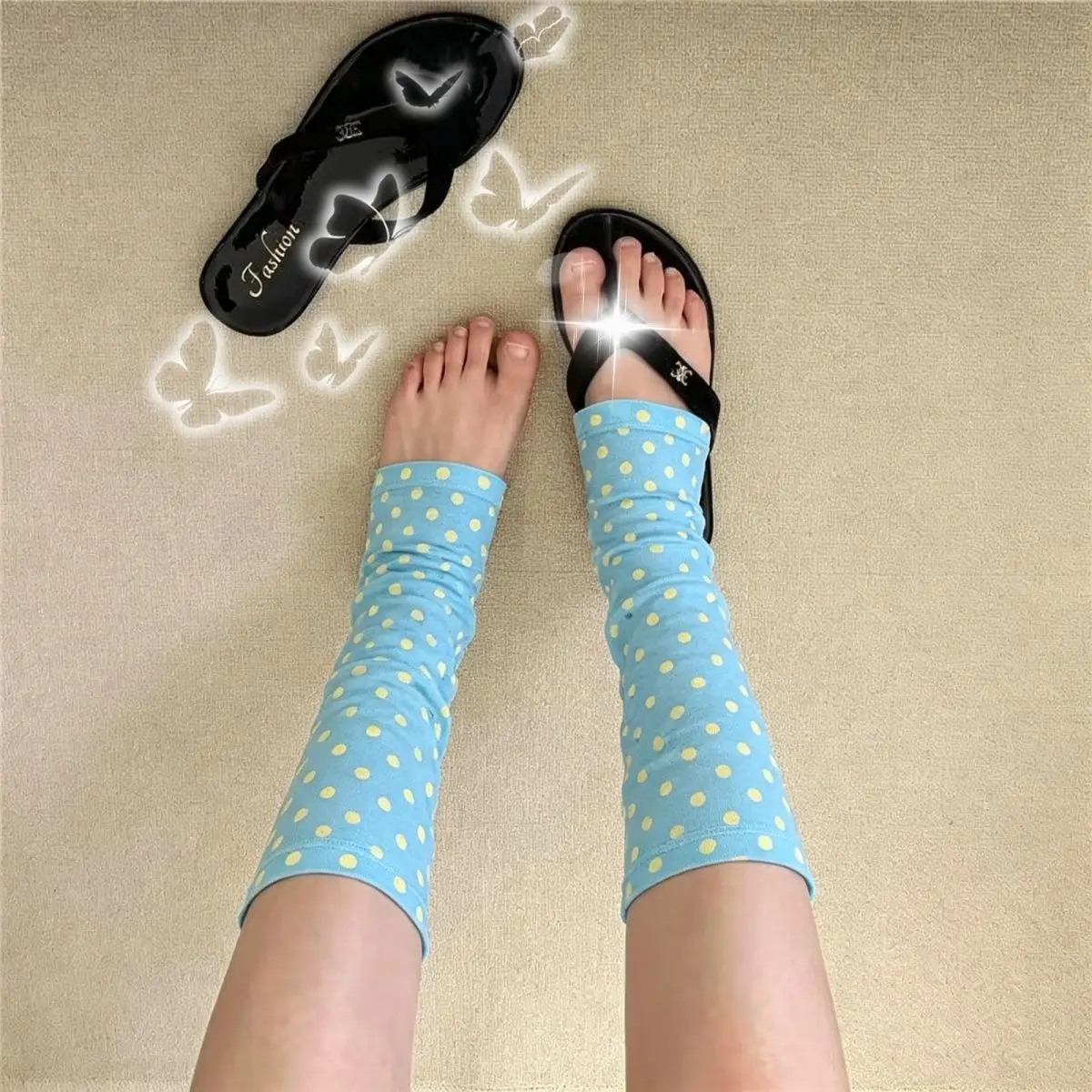 Color Polka Dot Girls Summer Stirrup Socks Dual Wear Arm Cuffs Sweet Korean Ins Y2k Sun Protection Outdoor Daily Calf Socks