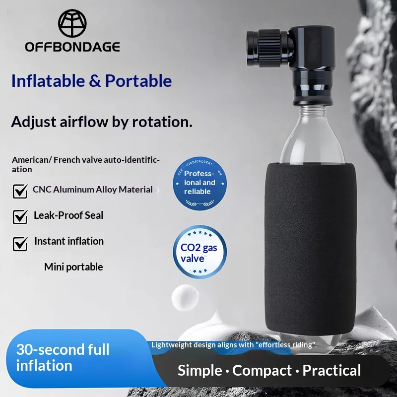 OFFBONDAGE Mini Bicycle CO2 Pump Portable Tire Inflator For Schrader Presta Adapter MTB Road Bike Aluminum Alloy Automatic Pump