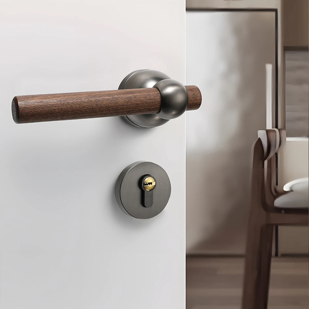 Luxury Black Walnut Door Lock Bedroom Mute Lock Set Interior Door Handle Furniture Hardware Anti-theft Home Security Door Lock