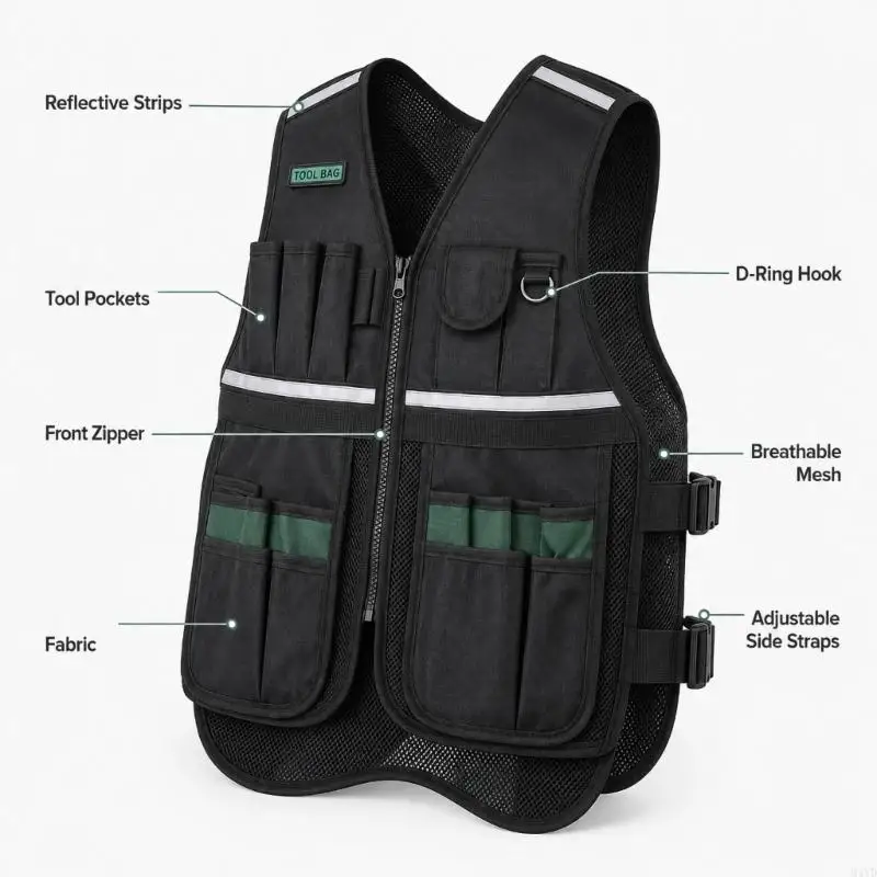 Pocket Storage Vest With Side Bands for Installation Work Use M4YD