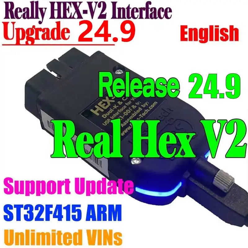 2024 Real Hex V2 VAG COM 24,9 VAG HEX V2 Usb-интерфейс Vag Com VAG Английская диагностическая функция кодирования Обновление Unlimit VCDS TOOL