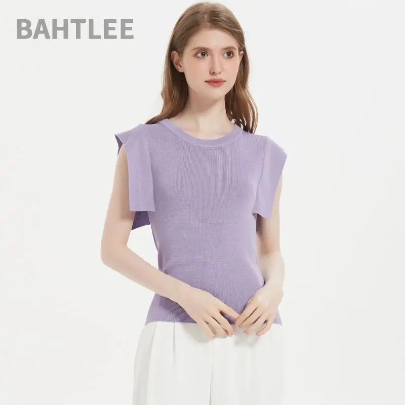 

BAHTLEE-Sleeveless Knitted Pullover for Women, O-Neck Sweaters, Unique Design, High Elastic, Summer